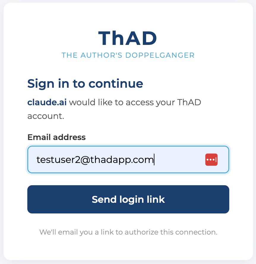 The ThAD sign-in screen asking for your email address to send a login link